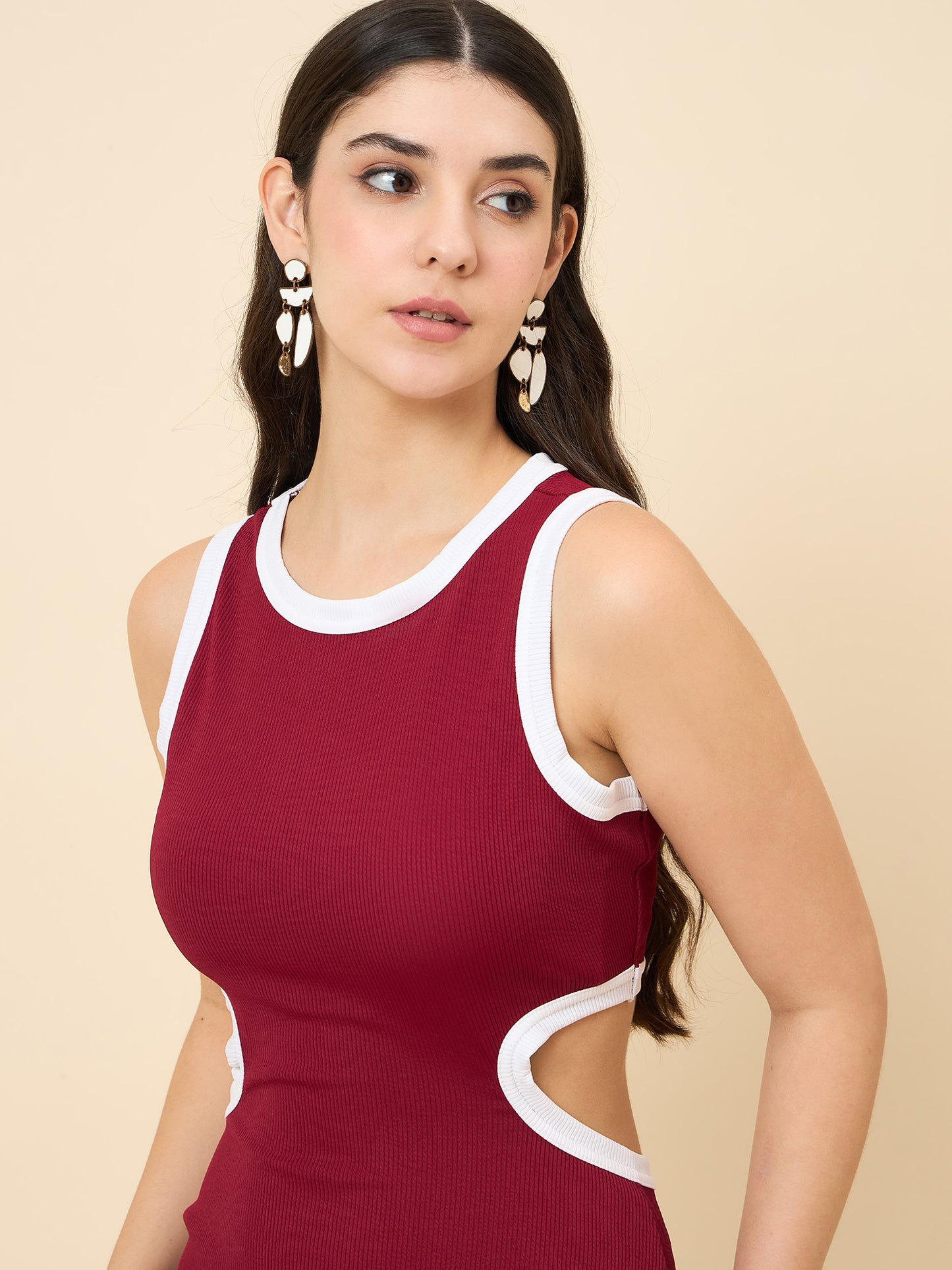 Piping Accent Bodycon Maxi with Side Openings