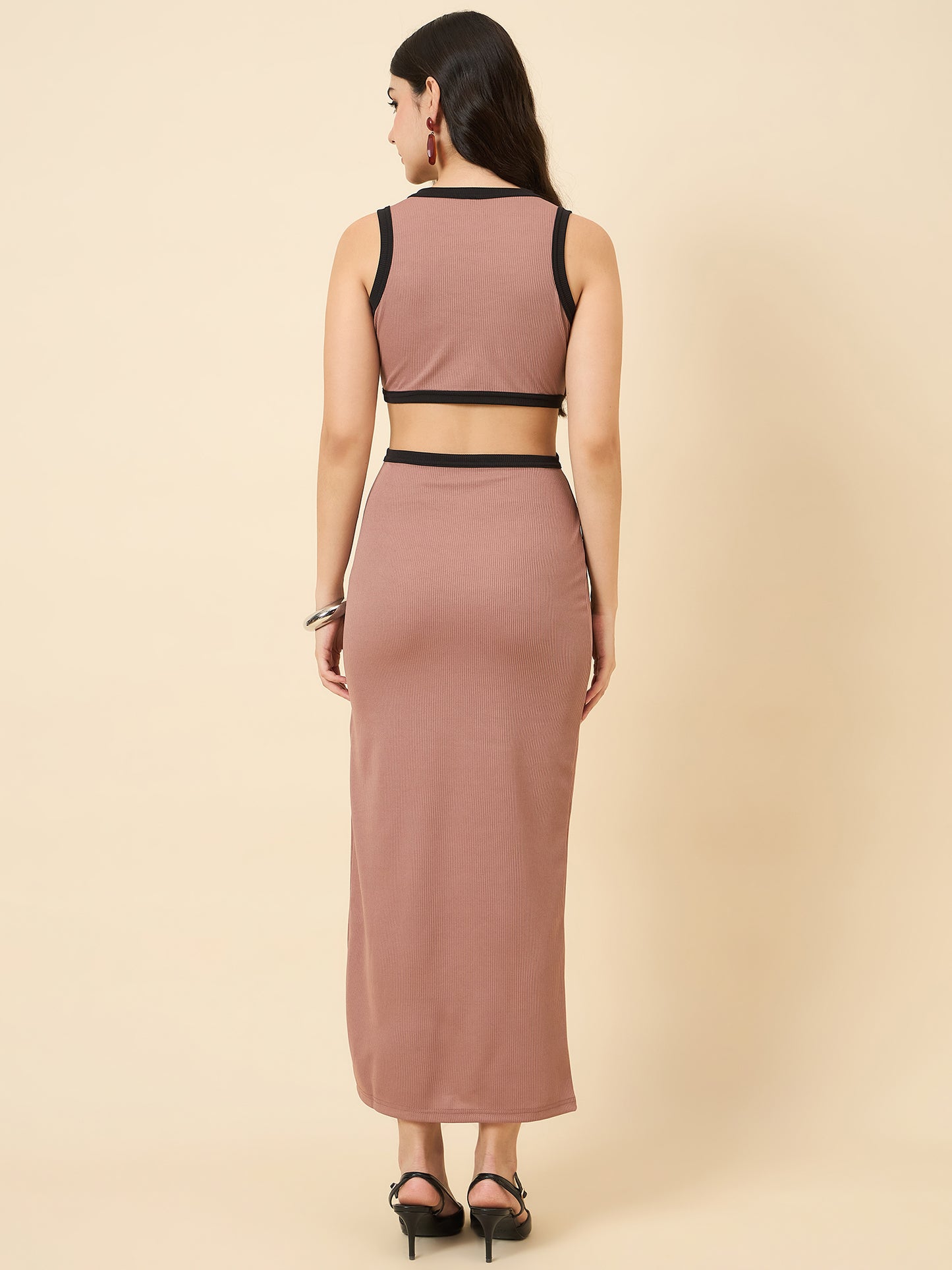Piping Accent Bodycon Maxi with Side Openings