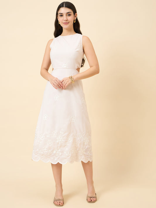 Zoya Embroidered Scallop Hem Midi Dress