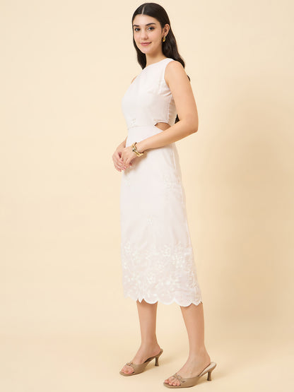 Zoya Embroidered Scallop Hem Midi Dress