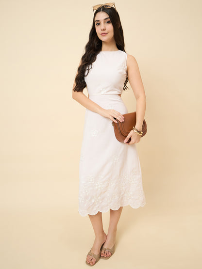 Zoya Embroidered Scallop Hem Midi Dress