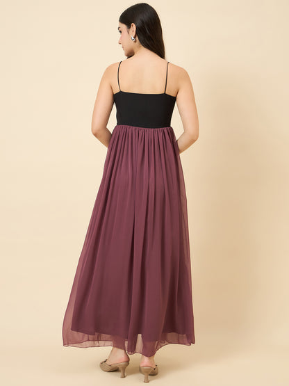 Mauve chiffon maxi dress with sweetheart neckline