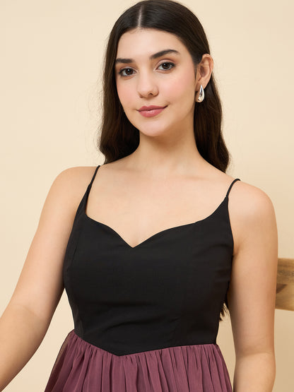 Mauve chiffon maxi dress with sweetheart neckline