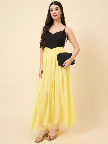 Yellow chiffon maxi dress with sweetheart neckline