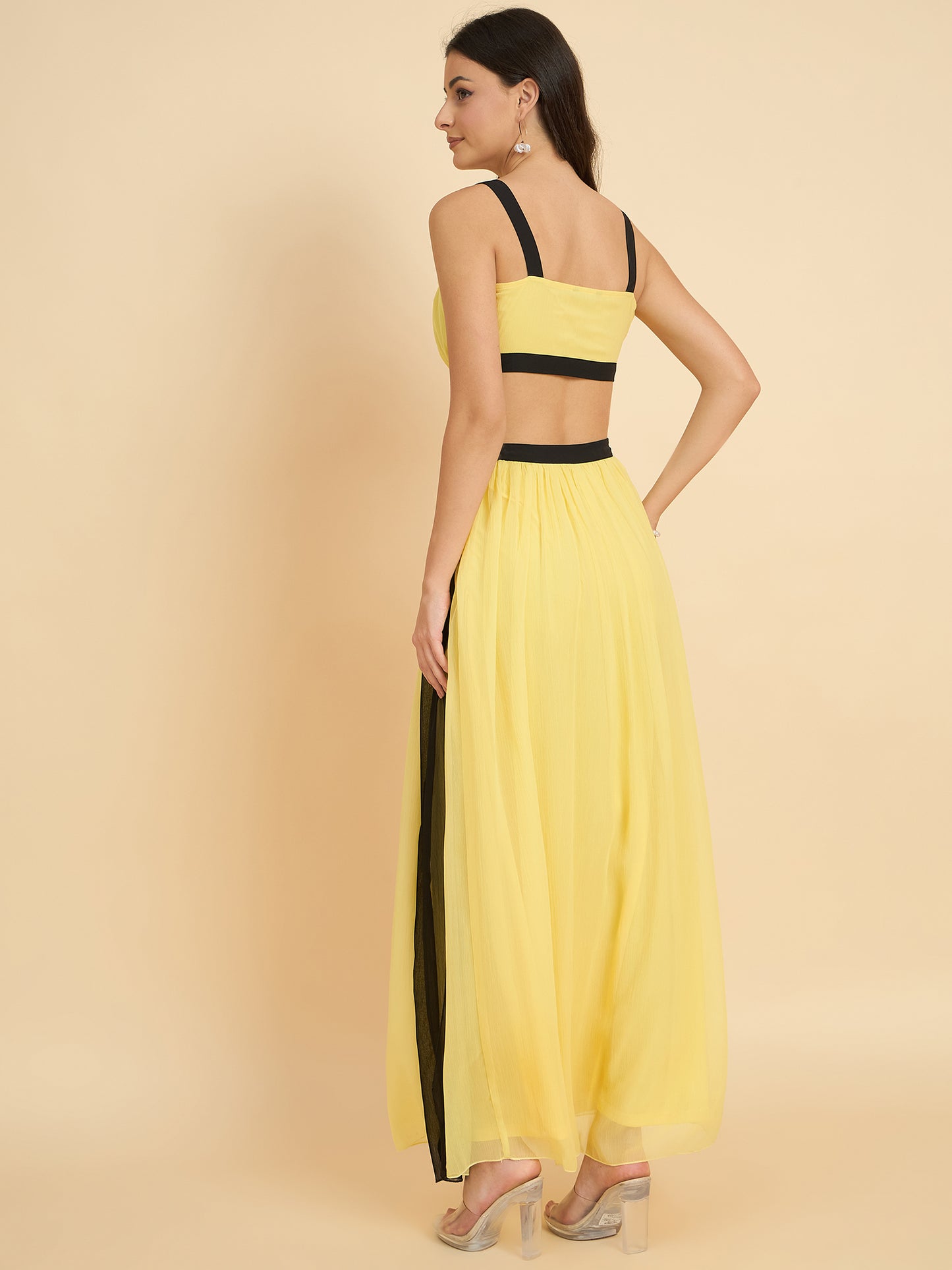 Color-blocked maxi dress in yellow colour