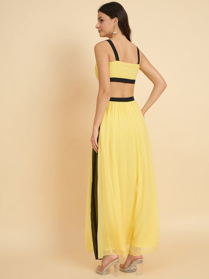 Color-blocked maxi dress in yellow colour