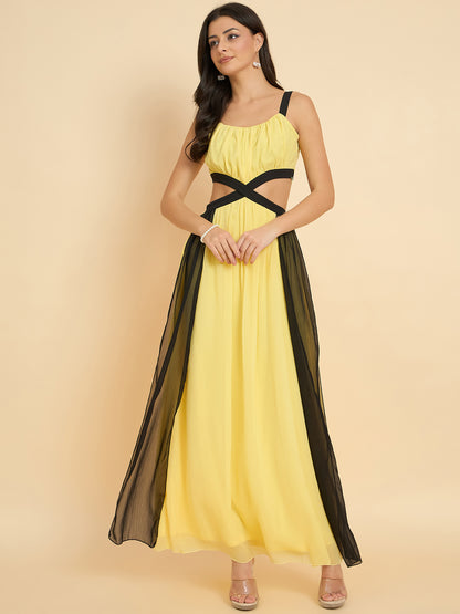 Color-blocked maxi dress in yellow colour