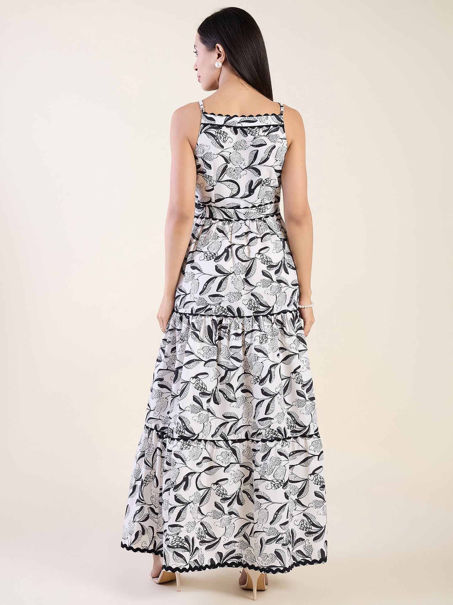 Abstract floral print dress in black and white colour
