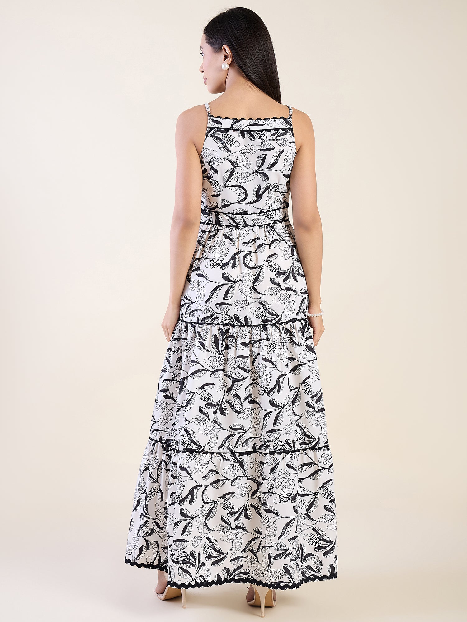 Abstract floral print dress in black and white colour