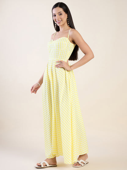 Classic gingham check maxi dress in yellow colour