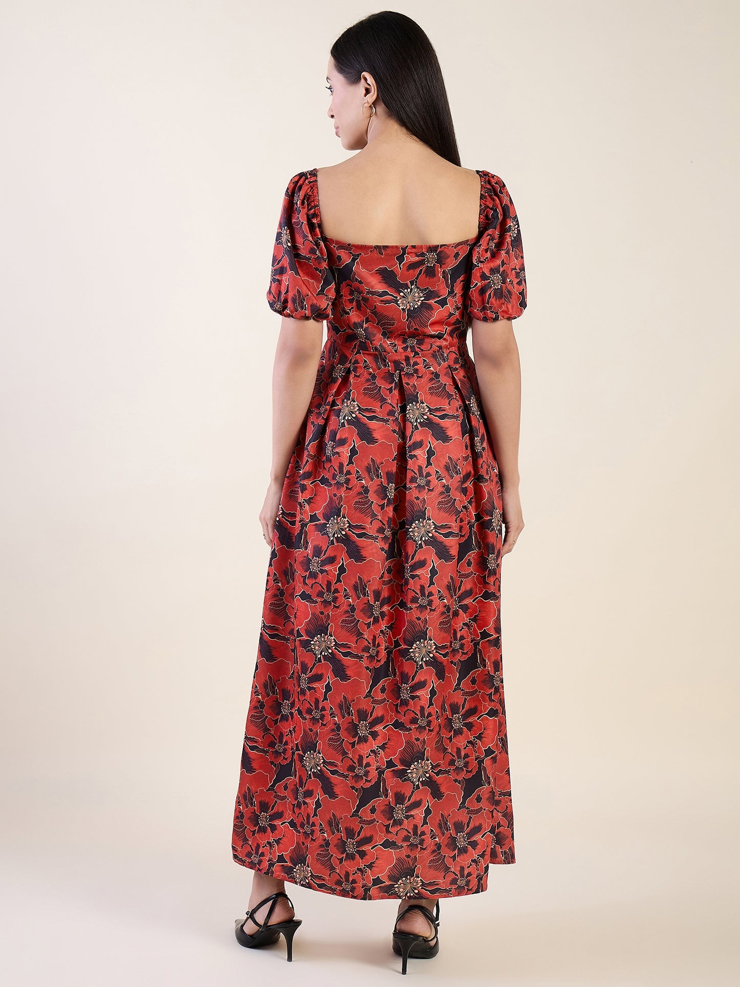 Floral maxi dress in red colour