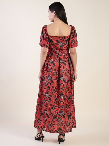 Floral maxi dress in red colour