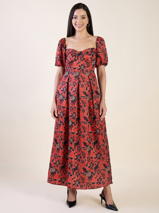 Floral maxi dress in red colour