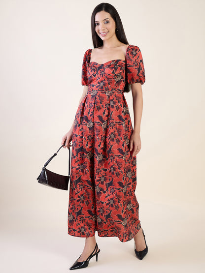 Floral maxi dress in red colour
