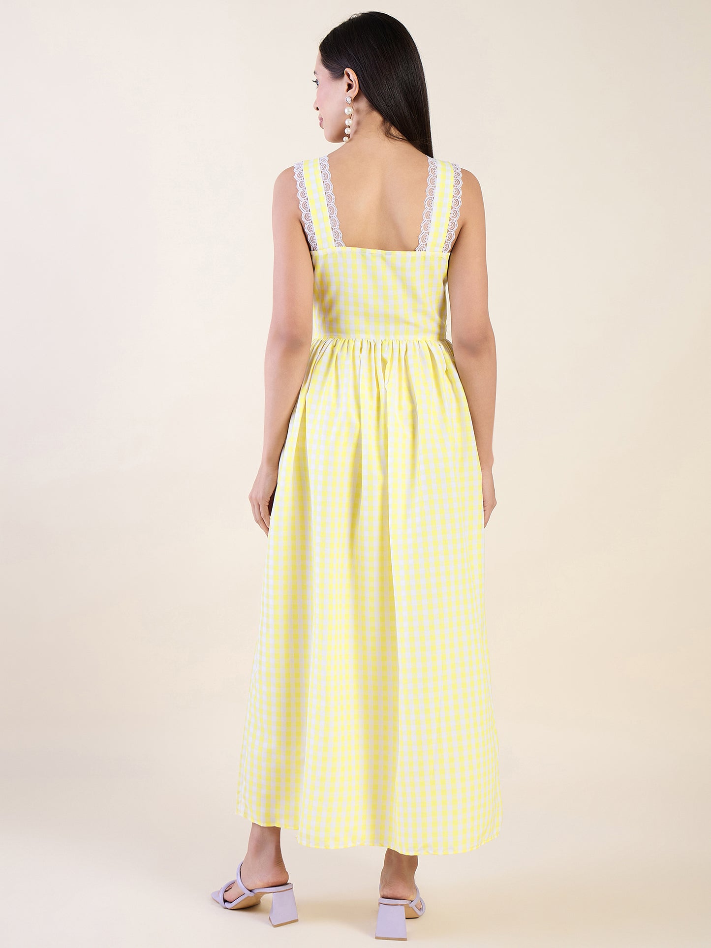 Classic gingham maxi dress in yellow color palette