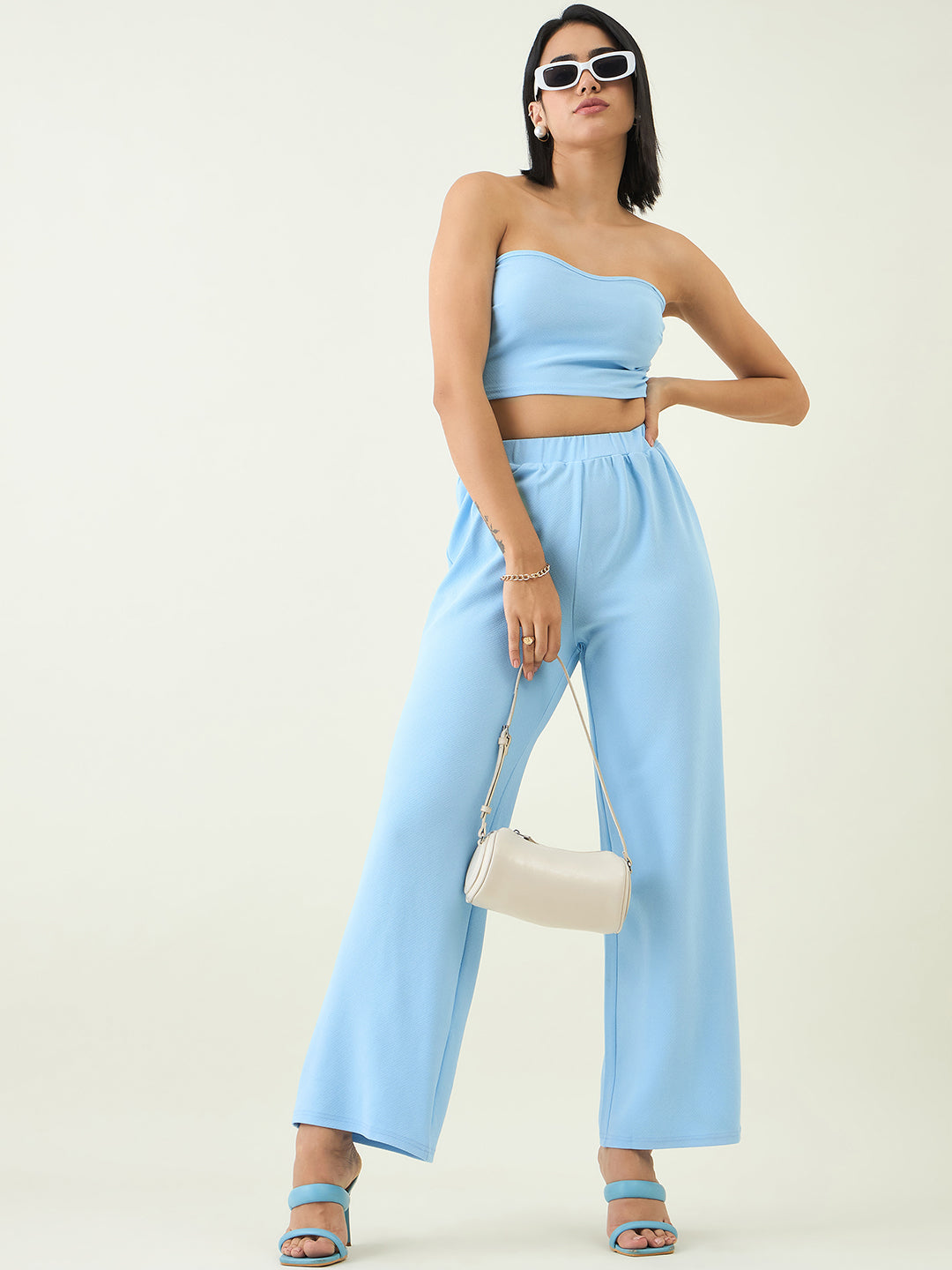 Elastic Waist Crop Top and Trousers Ensemble
