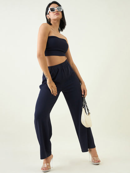 Elastic Waist Crop Top and Trousers Ensemble