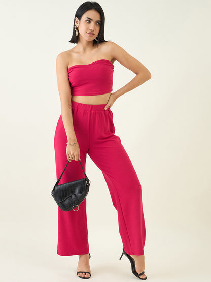 Elastic Waist Crop Top and Trousers Ensemble