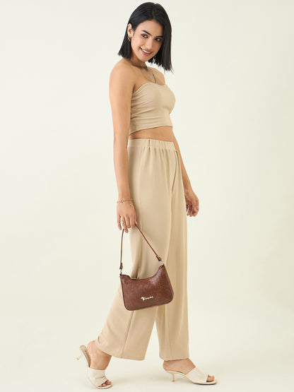 Elastic Waist Crop Top and Trousers Ensemble