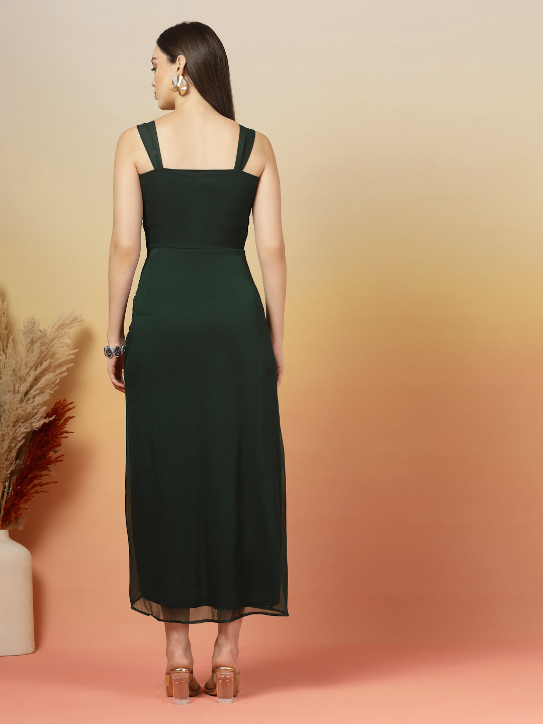 AAYU Women Chiffon Ruched Midi A-Line Dress