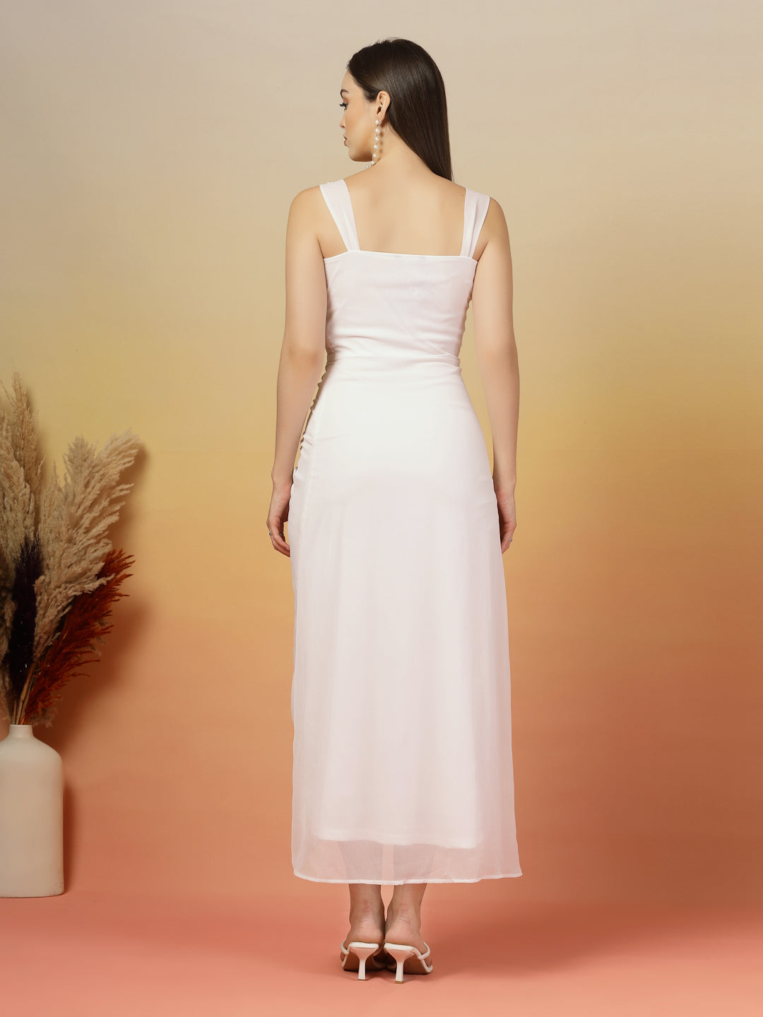 AAYU Women Chiffon Ruched Midi A-Line Dress