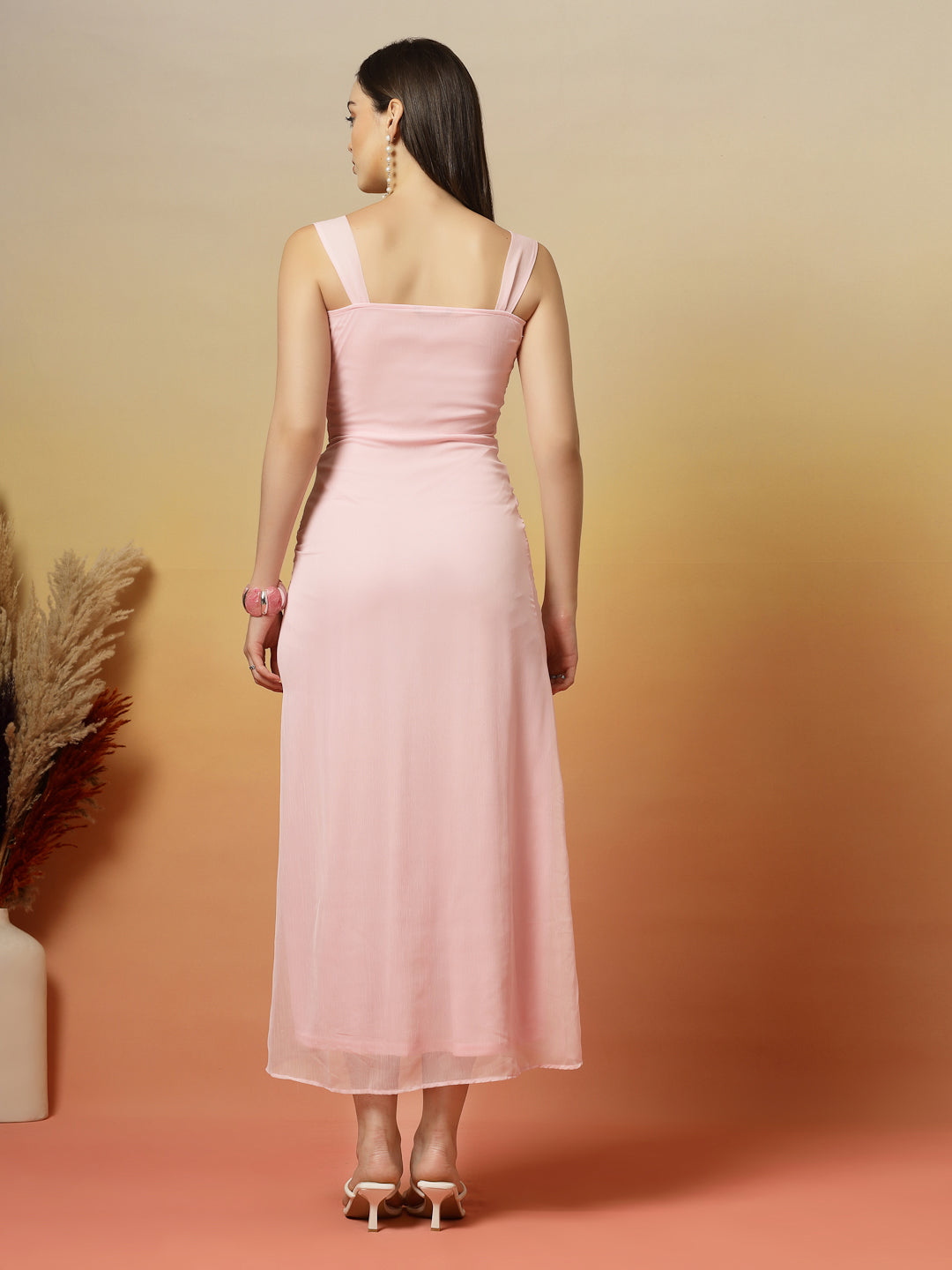 AAYU Women Chiffon Ruched Midi A-Line Dress