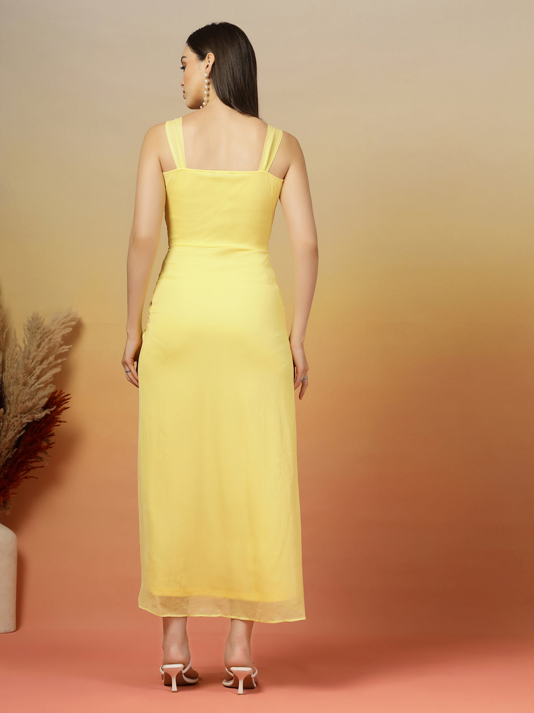 AAYU Women Chiffon Ruched Midi A-Line Dress