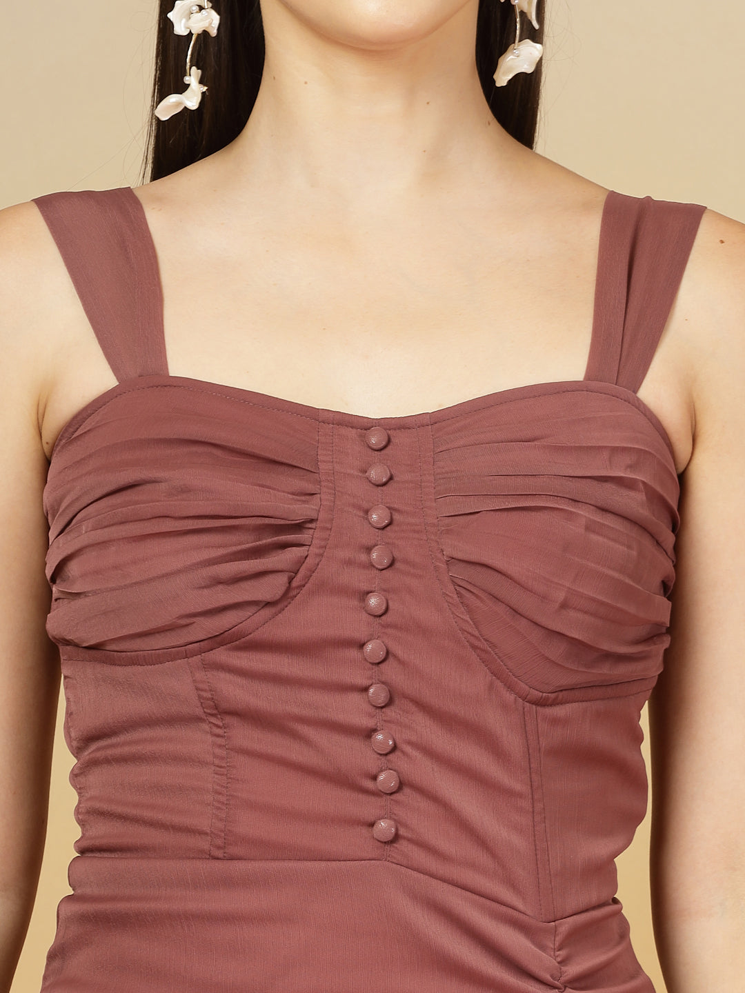 AAYU Women Chiffon Ruched Midi A-Line Dress