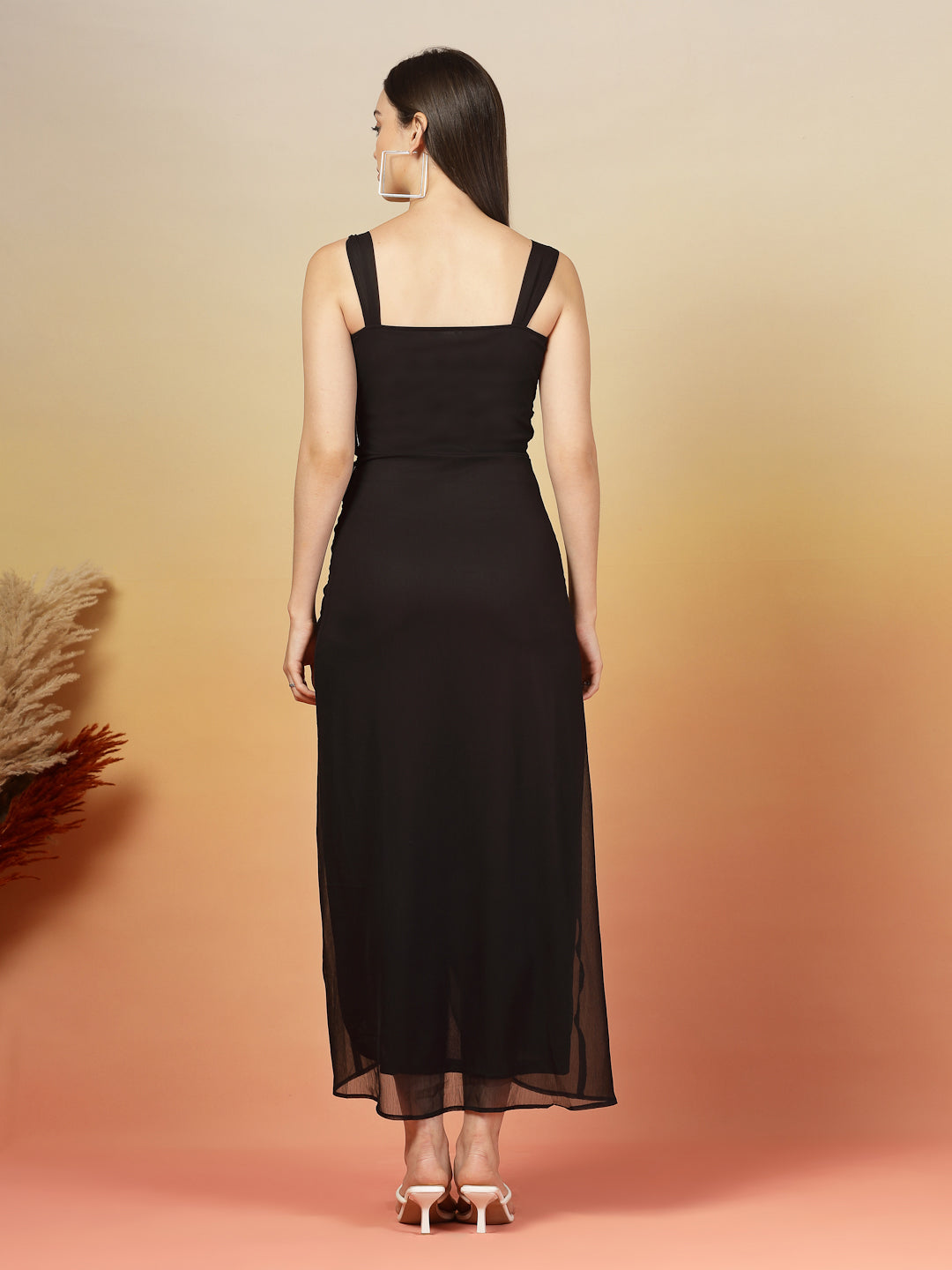 AAYU Women Chiffon Ruched Midi A-Line Dress