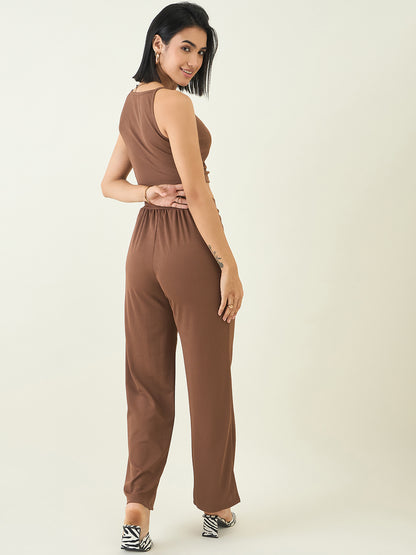 Women's Black Sleeveless Crop Top & High Waist Pants Co-ord Set