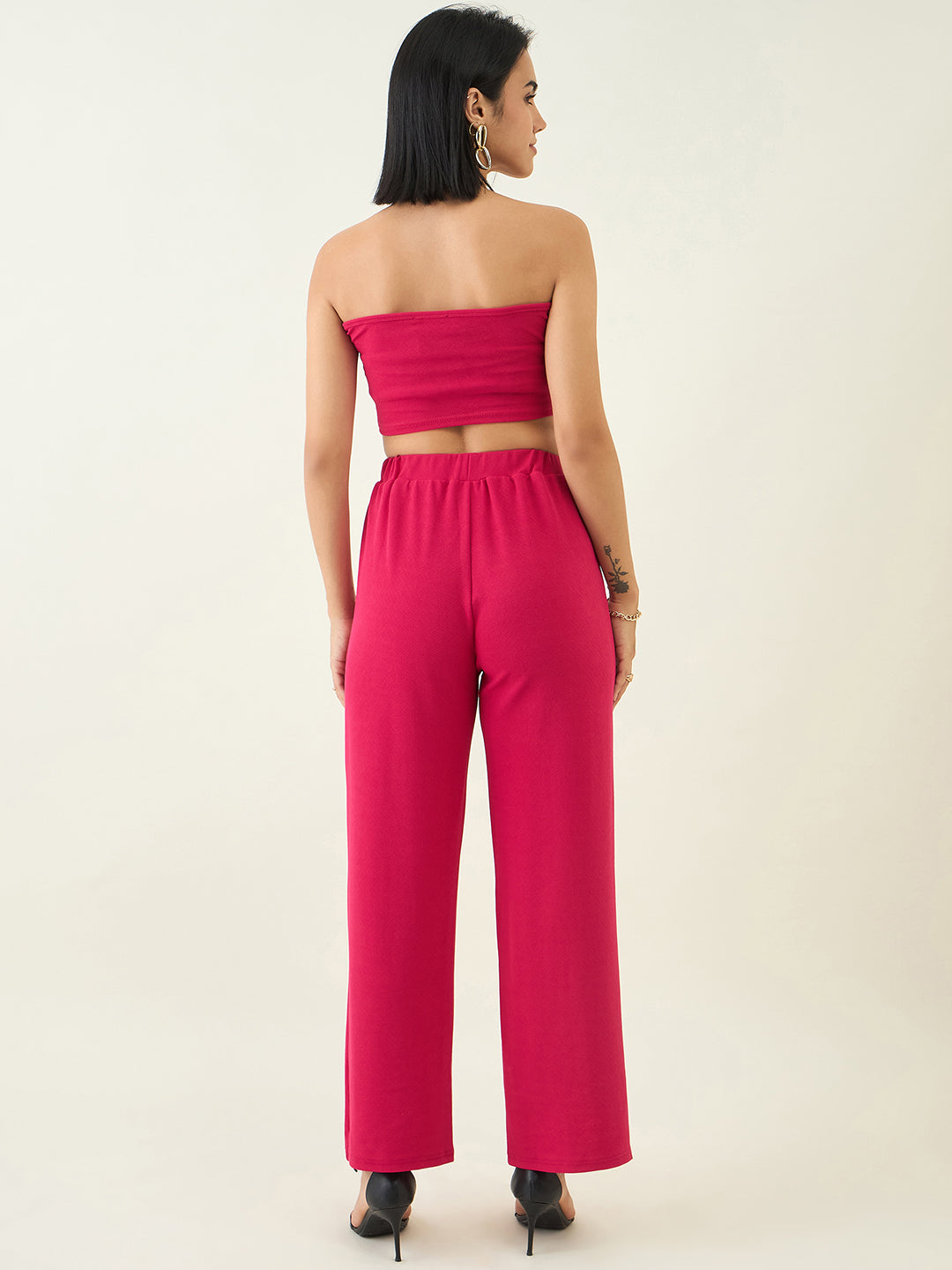 Elastic Waist Crop Top and Trousers Ensemble