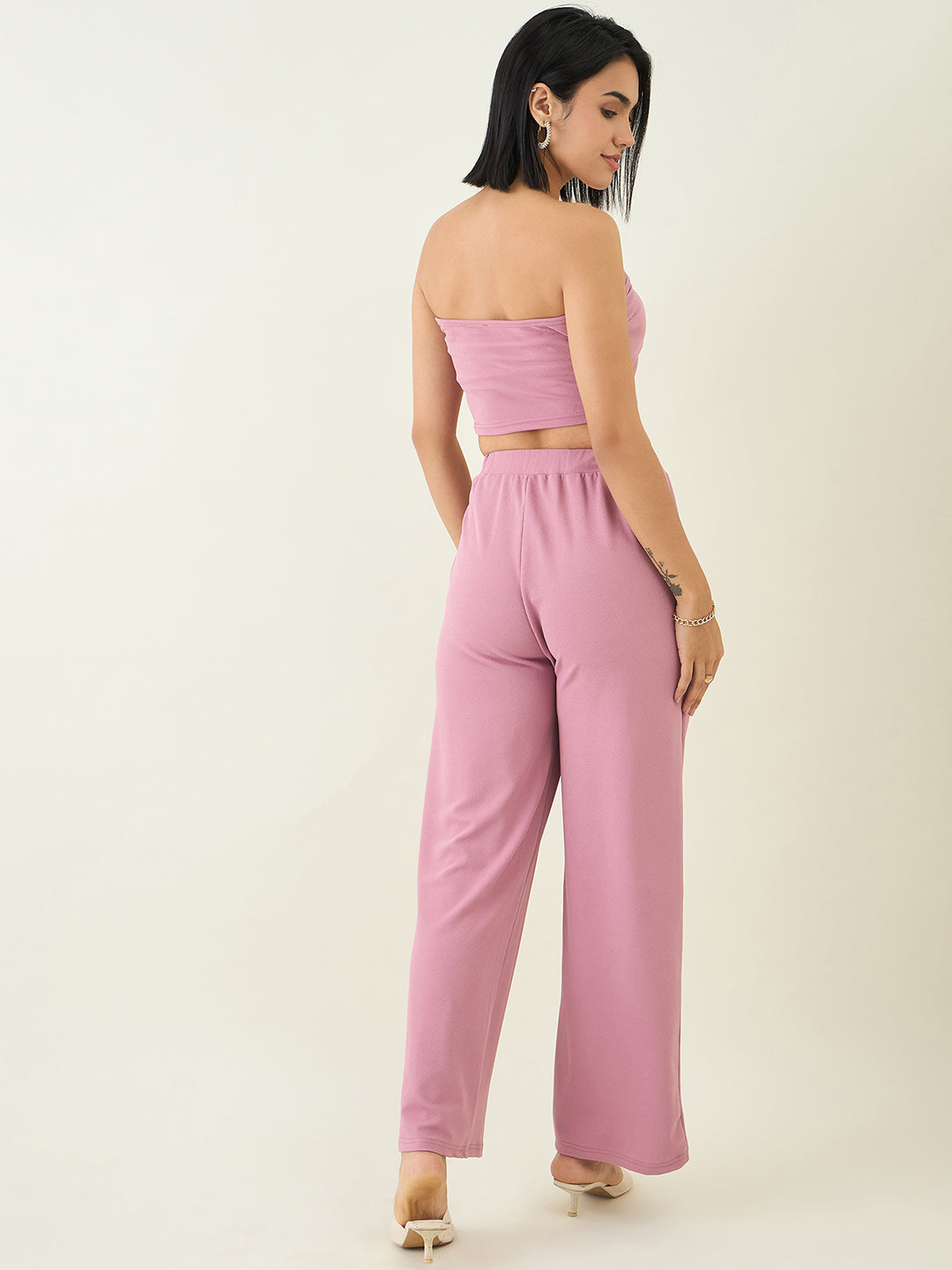 Elastic Waist Crop Top and Trousers Ensemble