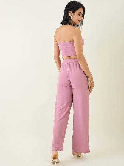 Elastic Waist Crop Top and Trousers Ensemble