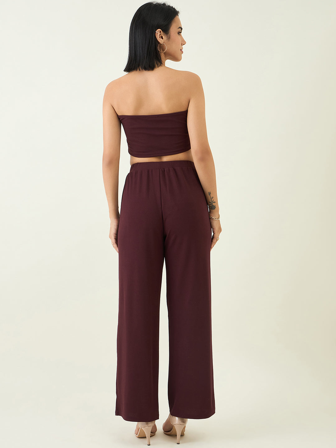 Elastic Waist Crop Top and Trousers Ensemble