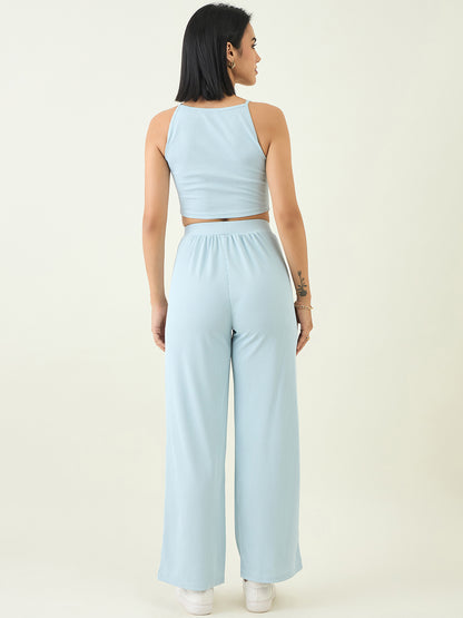 Women's Black Sleeveless Crop Top & High Waist Pants Co-ord Set