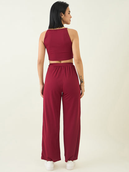 Women's Black Sleeveless Crop Top & High Waist Pants Co-ord Set