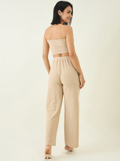Elastic Waist Crop Top and Trousers Ensemble