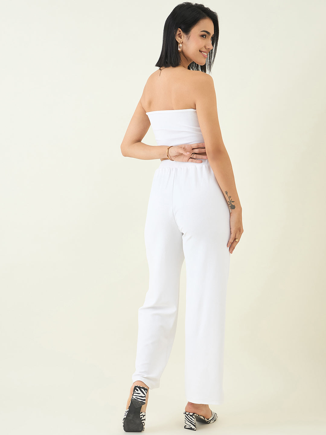 Elastic Waist Crop Top and Trousers Ensemble