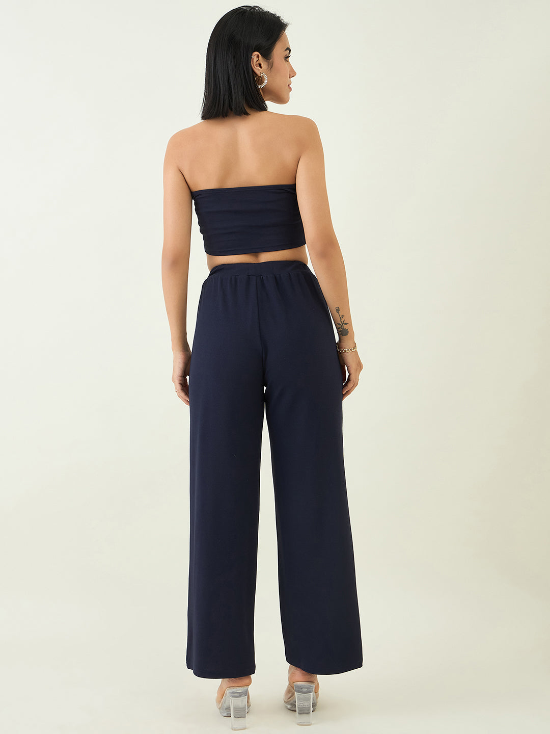Elastic Waist Crop Top and Trousers Ensemble