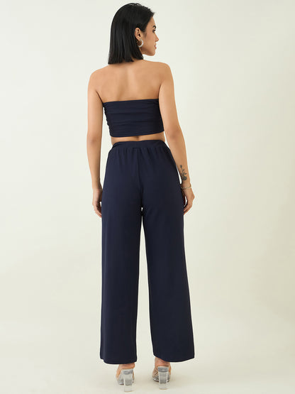 Elastic Waist Crop Top and Trousers Ensemble