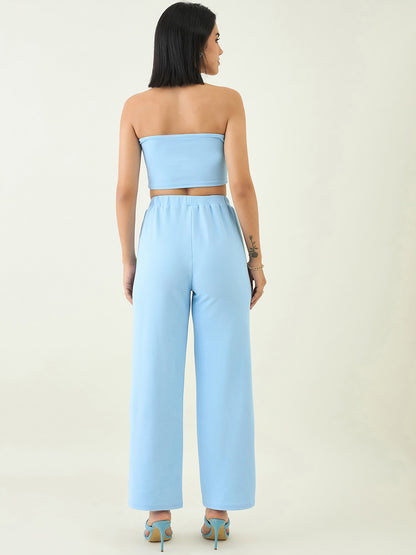 Elastic Waist Crop Top and Trousers Ensemble