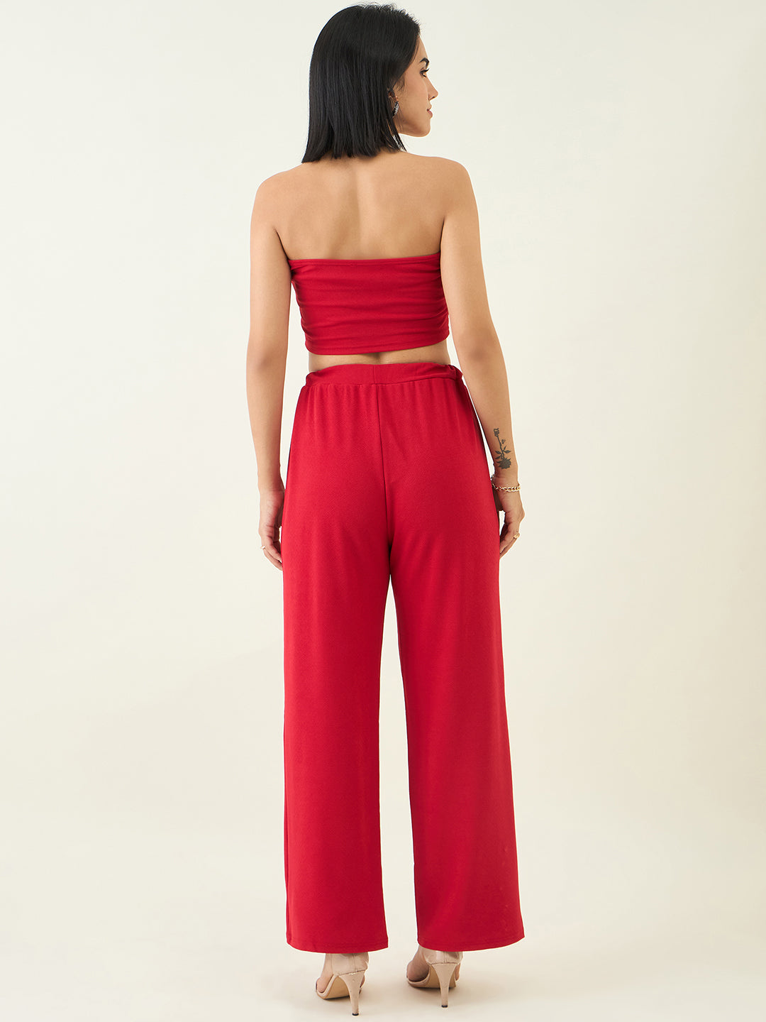 Elastic Waist Crop Top and Trousers Ensemble