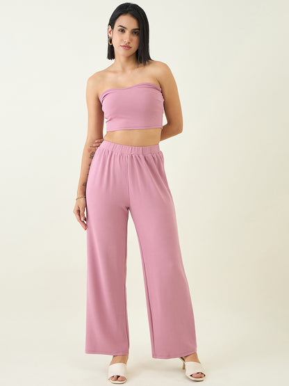 Elastic Waist Crop Top and Trousers Ensemble