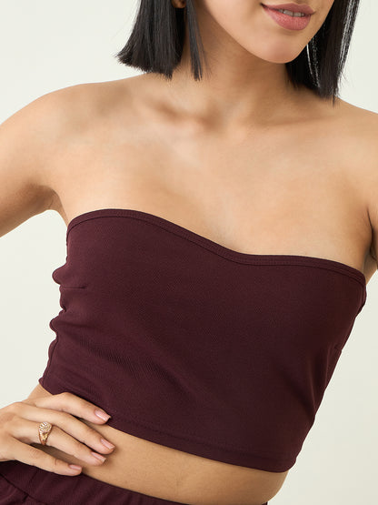 Elastic Waist Crop Top and Trousers Ensemble