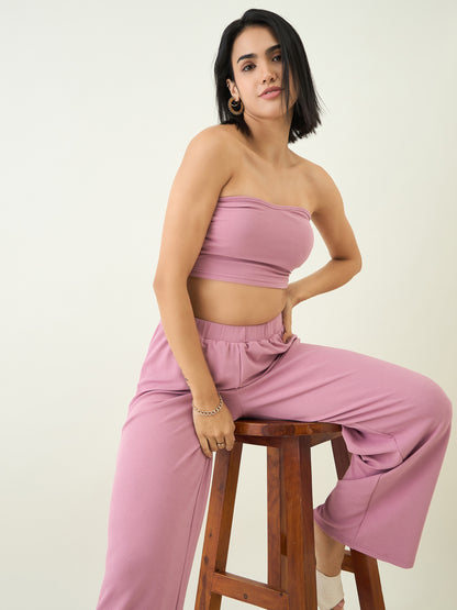 Elastic Waist Crop Top and Trousers Ensemble