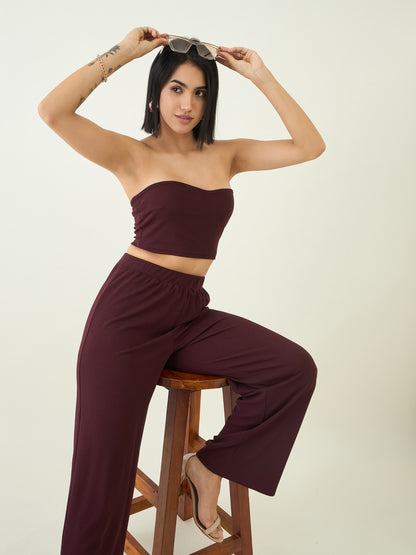 Elastic Waist Crop Top and Trousers Ensemble