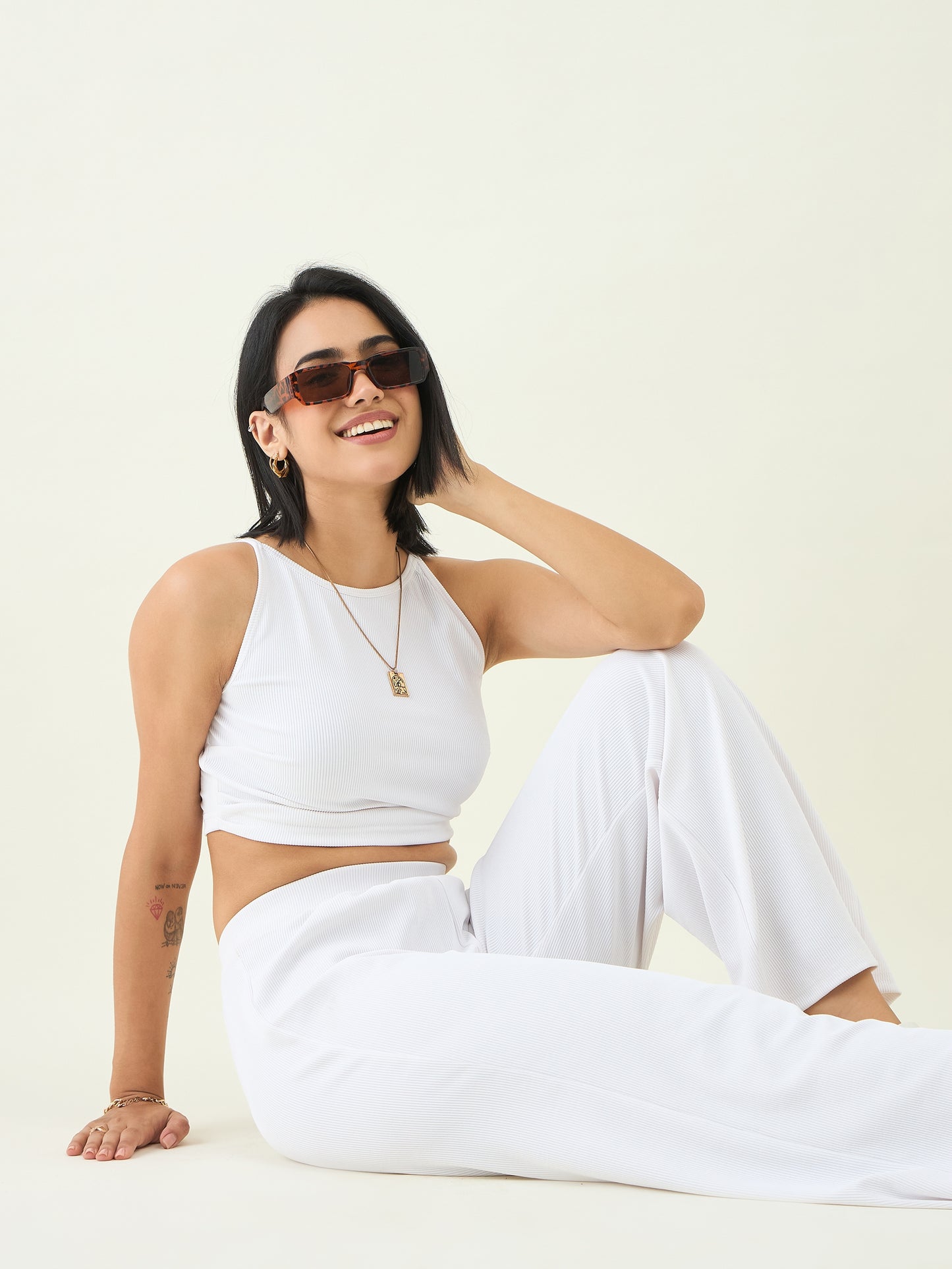 Women's Black Sleeveless Crop Top & High Waist Pants Co-ord Set