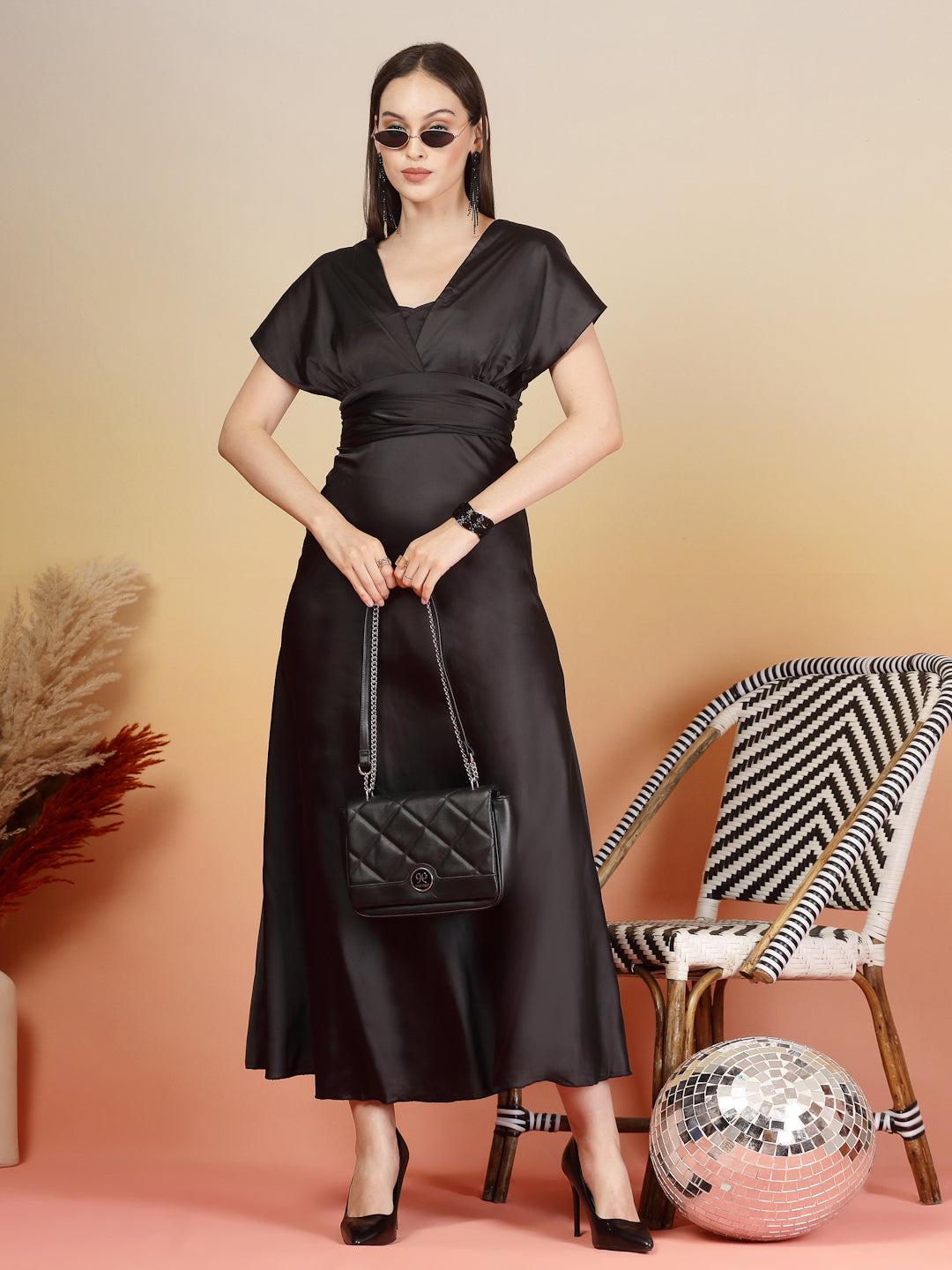 AAYU Women Satin Flared Maxi Dress