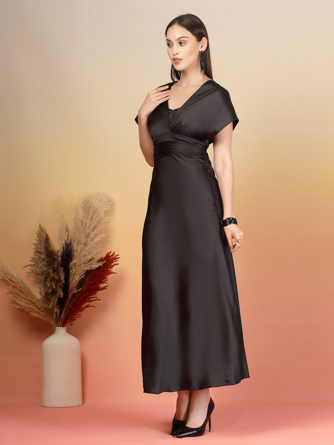 AAYU Women Satin Flared Maxi Dress