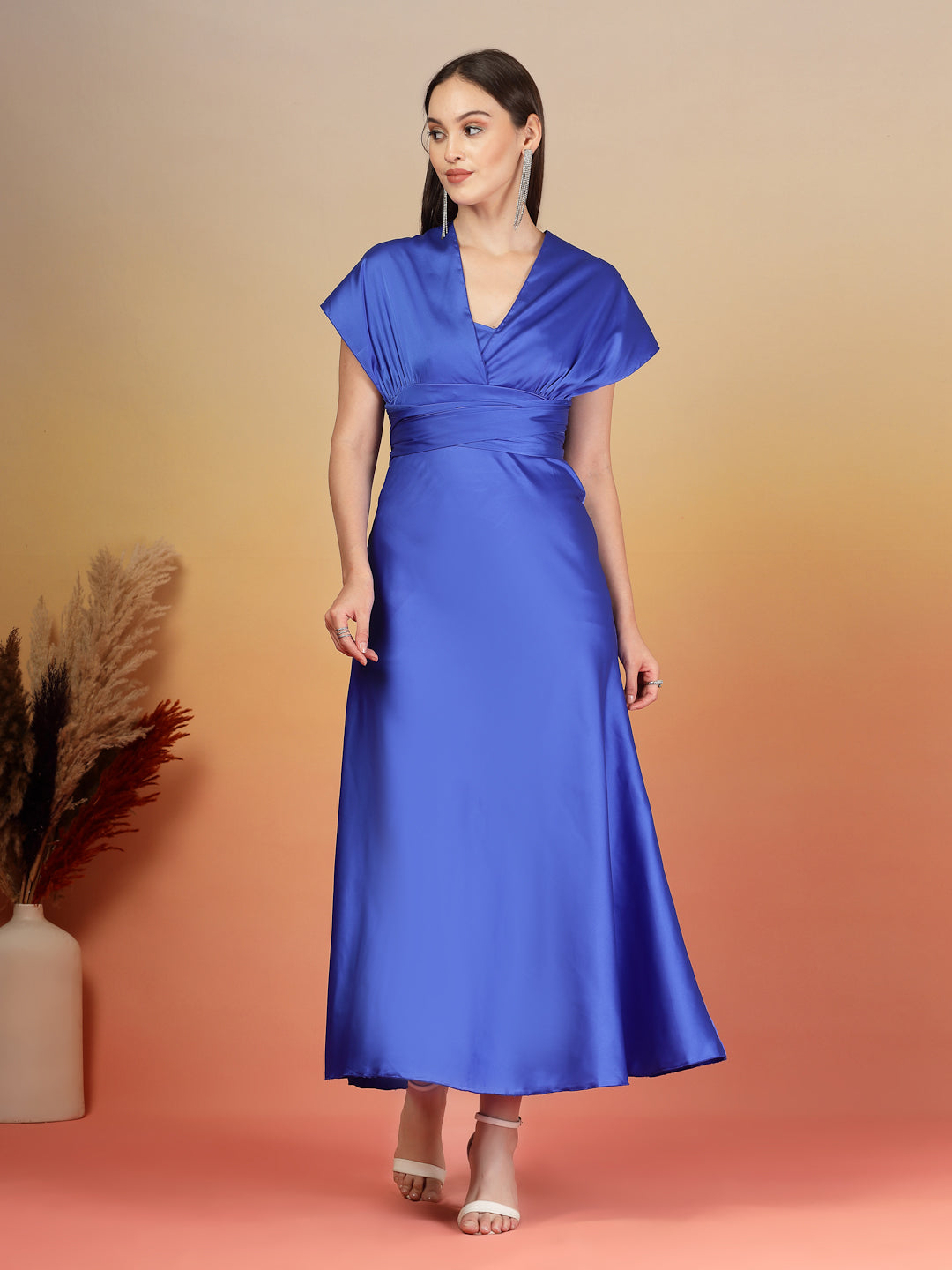 AAYU Women Satin Flared Maxi Dress